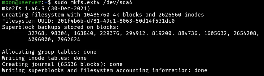 使用 mkfs.ext4 建立 ext4 格式文件系统