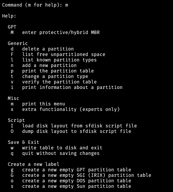 2、键入 m 查看帮助